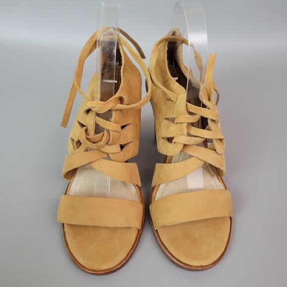 FRYE Womens Block 4" Heels Sofia Tie On Gladiator Brown Peep Toe Suede Shoe Sz 9 - Picture 4 of 8